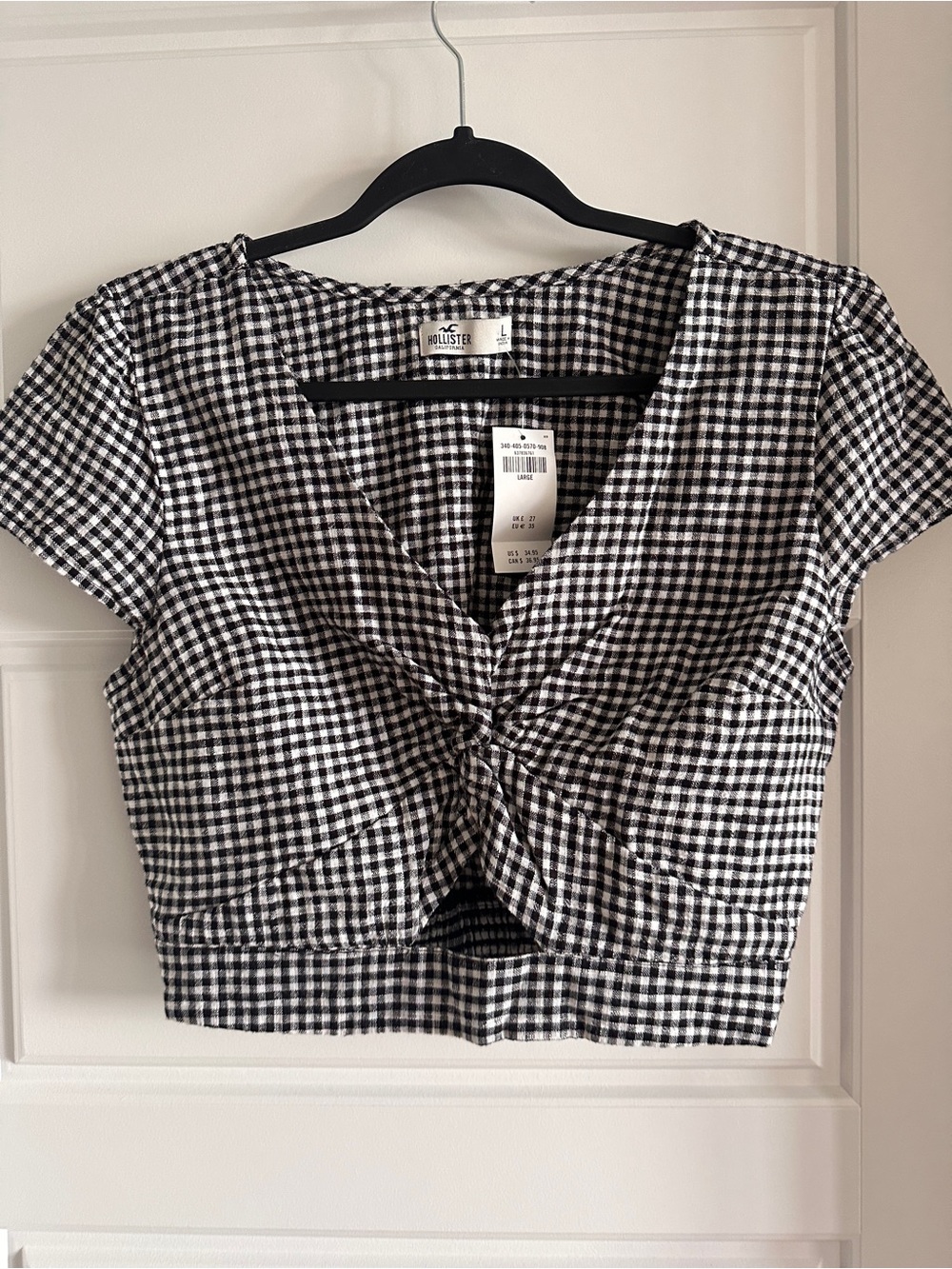 Hollister Black & White Gingham Twist-Knot Crop Top